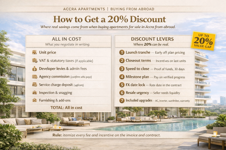Apartments for sale in Accra: all in cost stack and discount levers for diaspora buyers